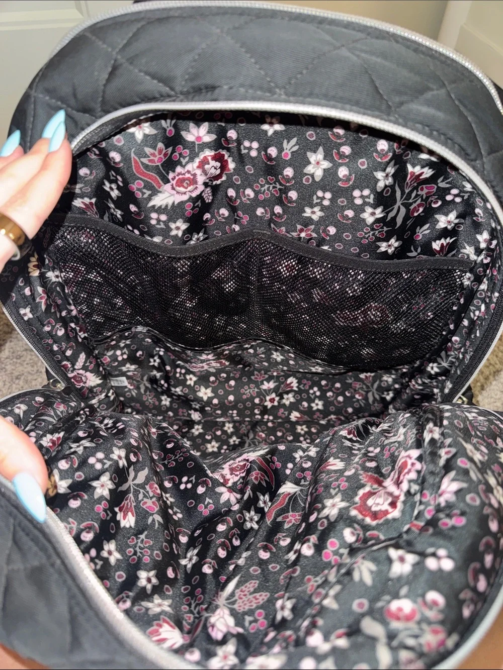 Vera Bradley Quilted Black Backpack with Front Zip Pocket